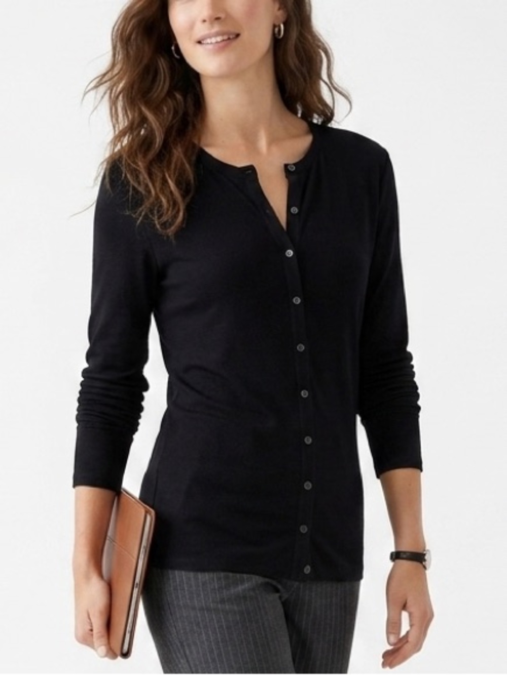 Danier Black Light Weight Button-Front Cardigan 260 work school Office travel